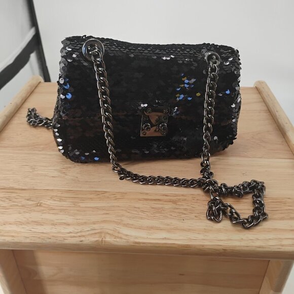 KC JAGGER SEQUIN CROSSBODY BLACK BAG CROSSBODY CHAIN BAG - Picture 1 of 7